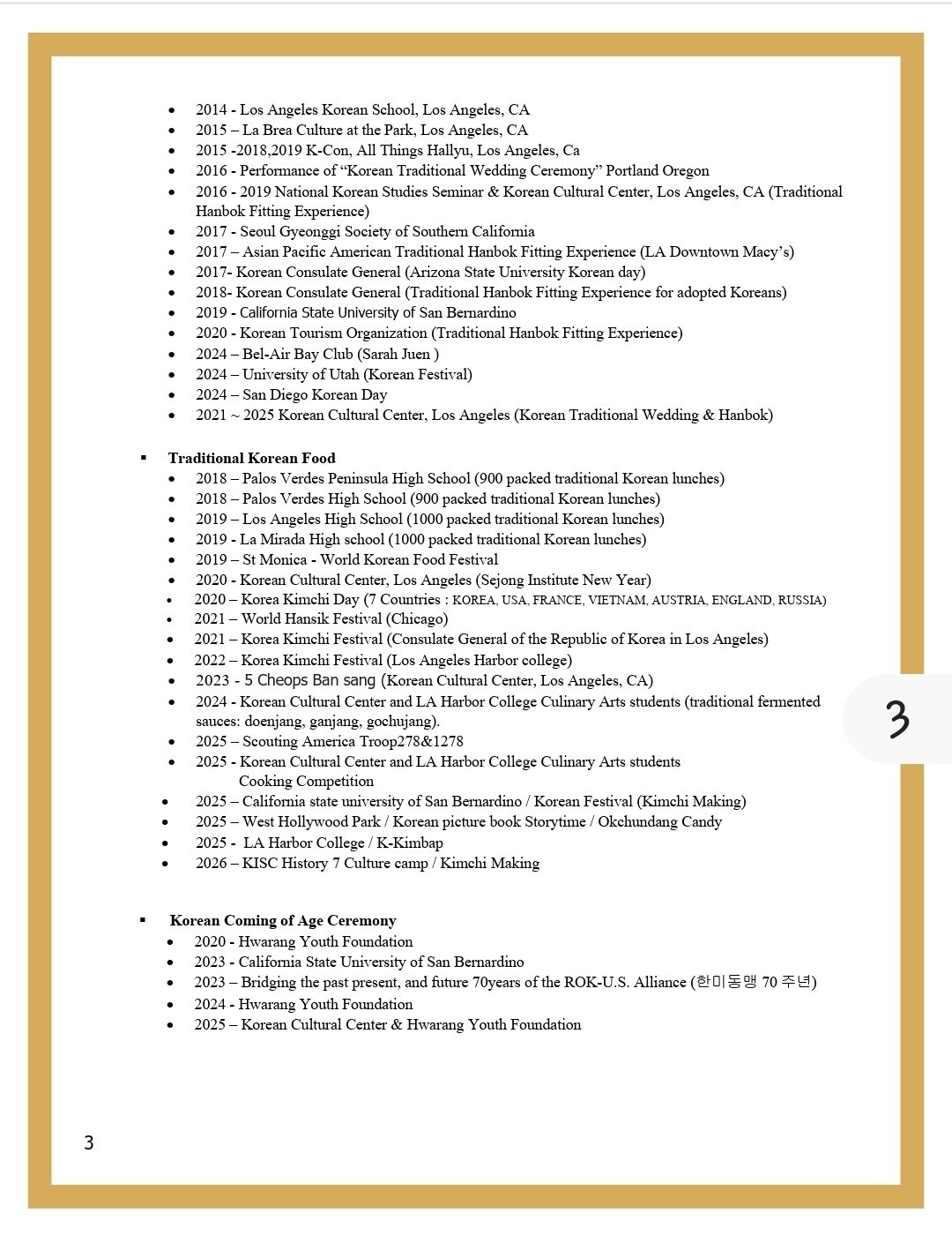 Traditional food and ceremony record